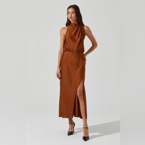 Astr the Label Jelyn Satin Midi Bronze Dress